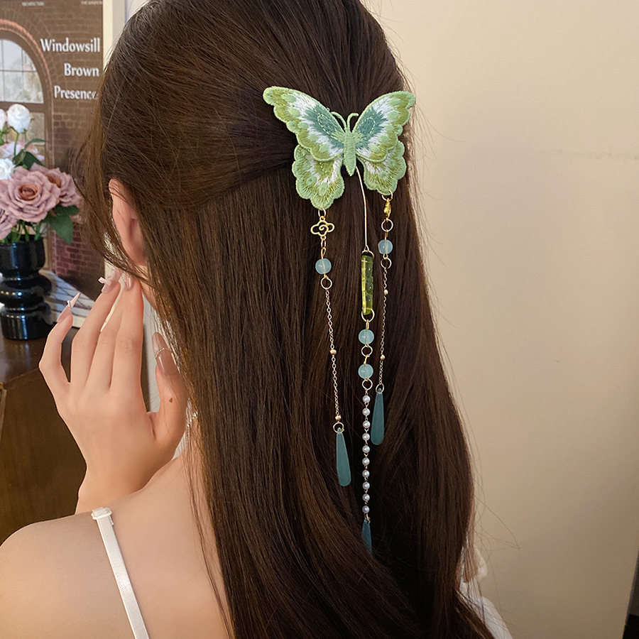 Green Embroidered Butterfly Ha - đánh giá và giá Hanbok Hair Pin