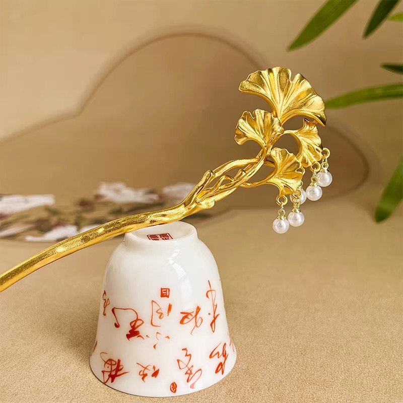 1PC Elegant Golden Ginkgo Leaf - đánh giá và giá Hanbok Hair Pin